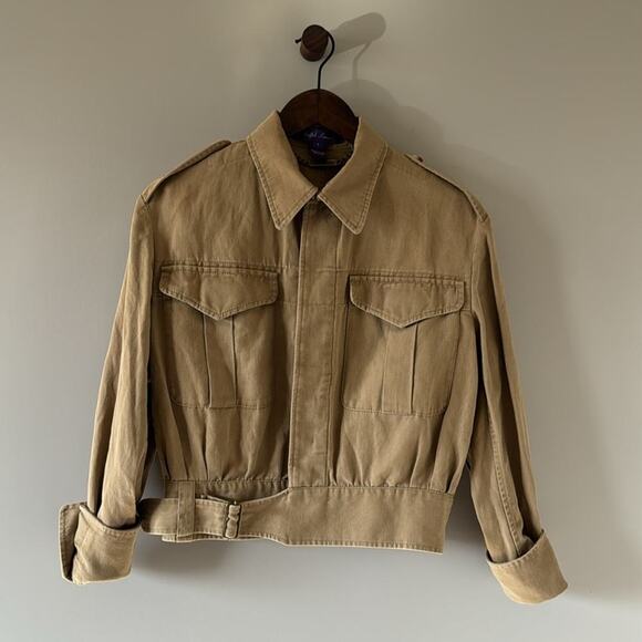 RALPH LAUREN COLLECTION GARRISON COTTON-LINEN JACKET IN MILITARY DRILL SZ 6 - Picture 1 of 14